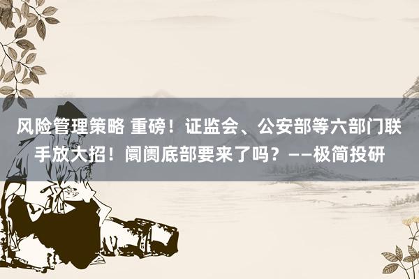 风险管理策略 重磅！证监会、公安部等六部门联手放大招！阛阓底部要来了吗？——极简投研