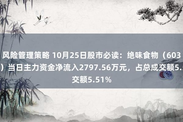 风险管理策略 10月25日股市必读：绝味食物（603517）当日主力资金净流入2797.56万元，占总成交额5.51%