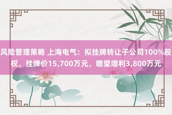 风险管理策略 上海电气：拟挂牌转让子公司100%股权，挂牌价15,700万元，瞻望增利3,800万元