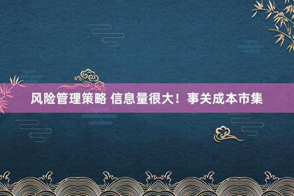 风险管理策略 信息量很大！事关成本市集