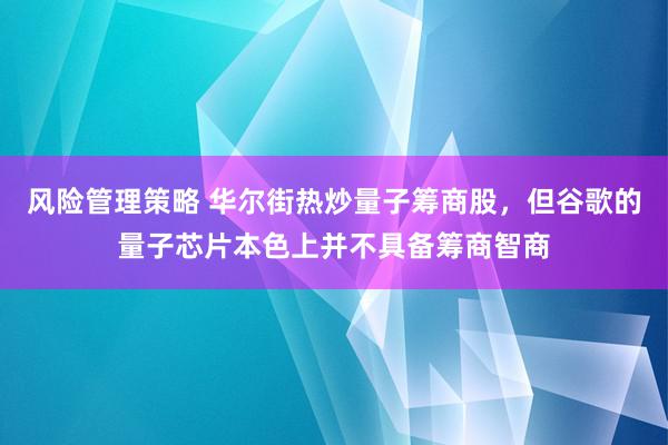 风险管理策略 华尔街热炒量子筹商股，但谷歌的量子芯片本色上并不具备筹商智商