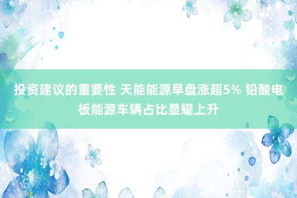 投资建议的重要性 天能能源早盘涨超5% 铅酸电板能源车辆占比显耀上升