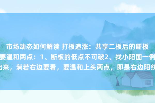 市场动态如何解读 打板追涨：共享二板后的断板怎样作念第二波，症结要温和两点：1、断板的低点不可破2、找小阳图一例子，二波第一波走出来，淌若右边要看，要温和上头两点，即是右边阳线相连的工夫，要看是否有在断板之上，淌若...