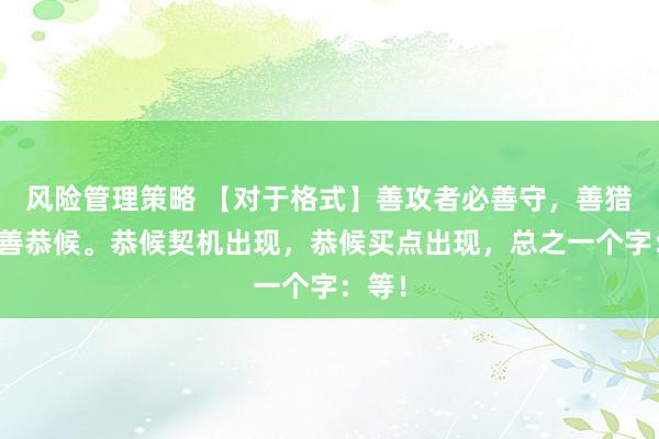 风险管理策略 【对于格式】善攻者必善守，善猎者必善恭候。恭候契机出现，恭候买点出现，总之一个字：等！