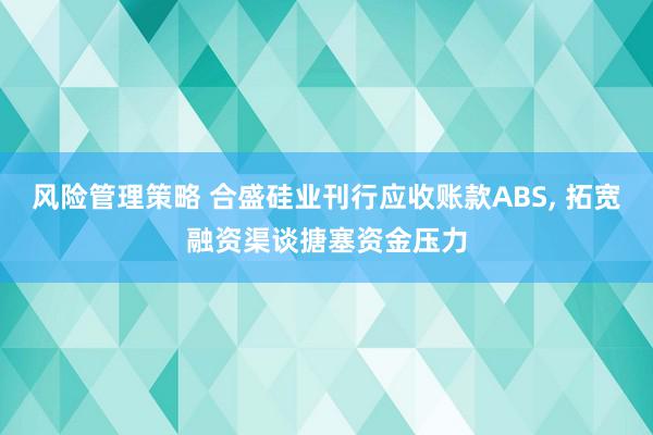 风险管理策略 合盛硅业刊行应收账款ABS, 拓宽融资渠谈搪塞资金压力