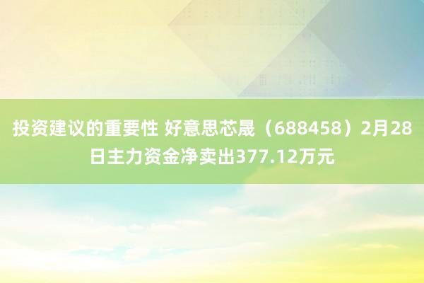 投资建议的重要性 好意思芯晟（688458）2月28日主力资金净卖出377.12万元