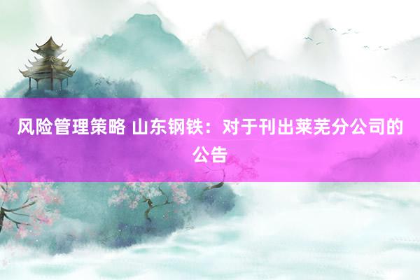 风险管理策略 山东钢铁：对于刊出莱芜分公司的公告