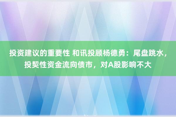 投资建议的重要性 和讯投顾杨德勇：尾盘跳水，投契性资金流向债市，对A股影响不大