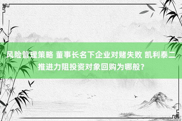 风险管理策略 董事长名下企业对赌失败 凯利泰二推进力阻投资对象回购为哪般？